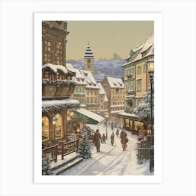 Vintage Winter Illustration Prague Czech Republic 1 Art Print