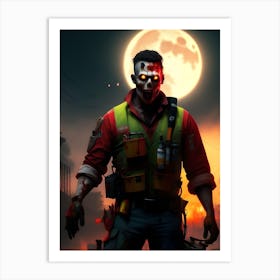 Zombie Soldier In Front Of The Moon Art Print