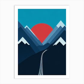 Coronet Peak, New Zealand Modern Illustration Skiing Poster Art Print