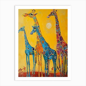 Abstract Giraffe Herd In The Sunset 1 Art Print