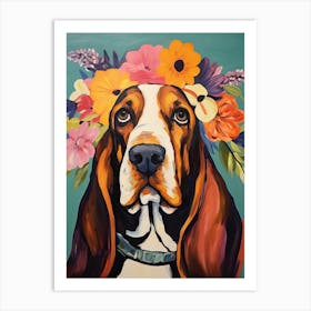 Basset Hound Portrait With A Flower Crown, Matisse Painting Style 4 Art Print