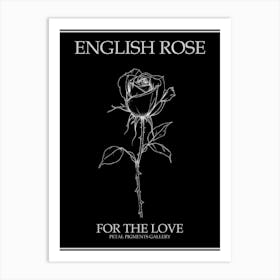 English Rose Black And White Line Drawing 20 Poster Inverted Art Print