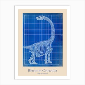 Brachiosaurus Dinosaur Blue Print Sketch 2 Poster Art Print