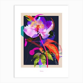 Peony 2 Neon Flower Collage Poster Art Print