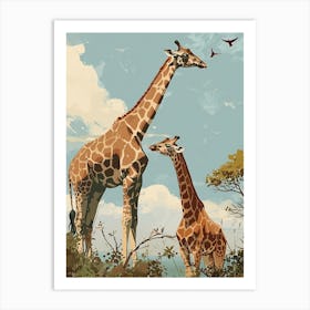 Two Giraffes With The Trees Modern Illustration Art Print