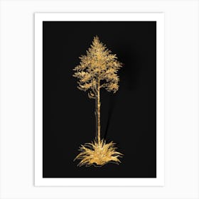 Vintage Giant Cabuya Botanical in Gold on Black Art Print