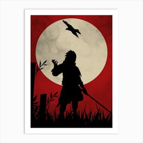 Funny Anime Japanese Silhouette Background Moon Cool Art Print