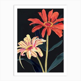 Neon Flowers On Black Gerbera Daisy 4 Art Print