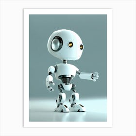 Robot Standing On A Gray Background Art Print