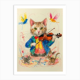 Cat Playing Violin 1 Art Print