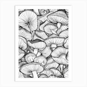 Mushroom Pattern In Black And White Art Print