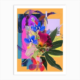 Bluebonnet 6 Neon Flower Collage Art Print