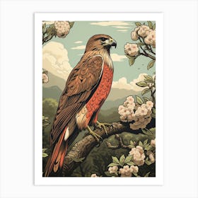 Vintage Bird Linocut Red Tailed Hawk 1 Art Print