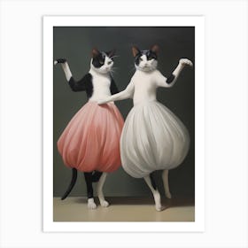 "Feline Choreography: The Dance of Two Cats" Art Print
