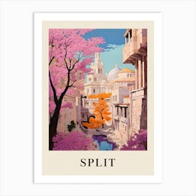 Split Croatia 4 Vintage Pink Travel Illustration Poster Art Print