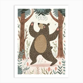 Sloth Bear Dancing In The Woods Storybook Illustration 8 Art Print