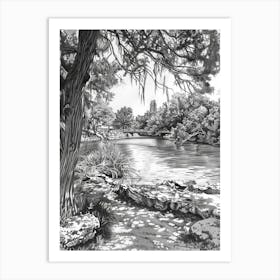 Hamilton Pool Preserve Austin Texas Black And White Drawing 1 Art Print