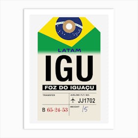 Foz do Iguaçu (IGU) Brazil Vintage Airline Luggage Tag Art Print