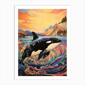 Surreal Orca Whale Waves And Mountain Art Print