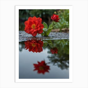 Red Flower In Puddle 1 Art Print