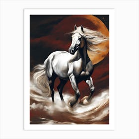 White Horse In The Moonlight 4 Art Print