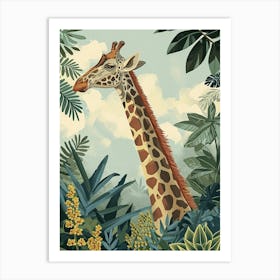 Giraffes Looking Over The Leaves 3 Art Print