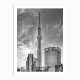 Striking Monochrome Tokyo Skytree By Sumida River Art Print