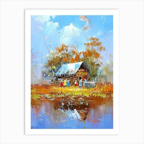 Riverside houses Art Print