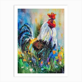Cute Rooster Oil painting Chicken Art Print