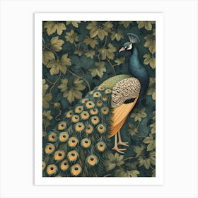 Vintage Peacock & Ivy Wallpaper 2 Art Print