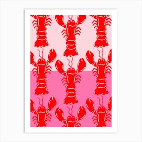 Lobster Repeat Red On Pink Art Print