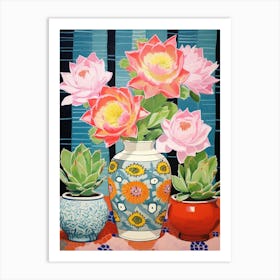 Cactus Painting Maximalist Still Life Acanthocalycium Cactus 2 Art Print