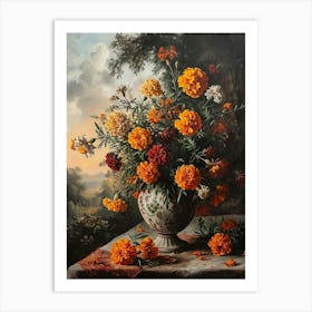 Baroque Floral Still Life Marigold 1 Art Print