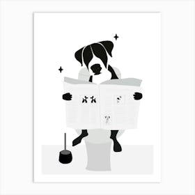 dog reading in the Toilet Art Print