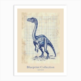 Baryonyx Dinosaur Blue Print Sketch 1 Poster Art Print