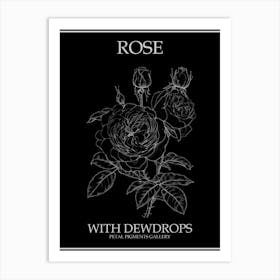 Rose With Dewdrops Line Drawing 3 Poster Inverted Art Print