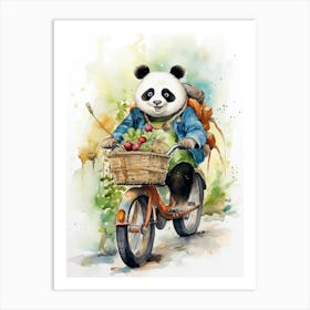 Panda Art Biking Watercolour 4 Art Print
