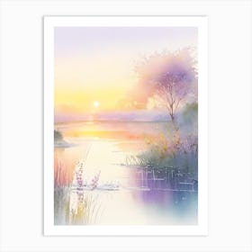 Sunrise Over Pond Waterscape Gouache 1 Art Print