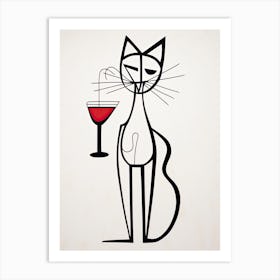 Cat And Cocktail Line Art 2 Art Print