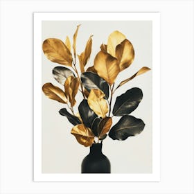 Gold Leaves In A Vase 3 Art Print