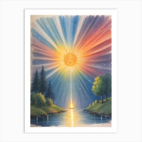 Sun Rising Over The Water Art Print