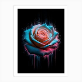 Neon Glow White Rose Art Print