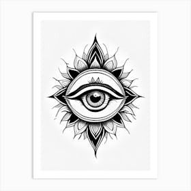 The Ajna Chakra, Symbol, Third Eye Simple Black & White Illustration 4 Art Print
