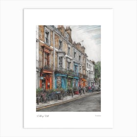 Notting Hill London Pencil Sketch 4 Watercolour Travel Poster Art Print