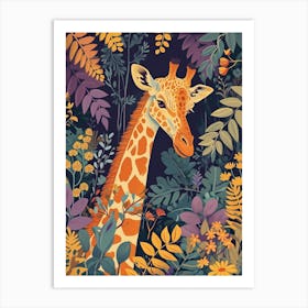 Giraffe Leaf Portrait Purple Art Print
