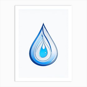 Water Droplet Symbol Blue And White Line Drawing Art Print