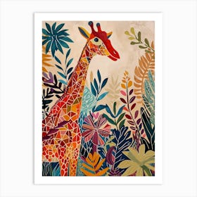 Giraffes In The Leaves Cute Illustration 3 Art Print