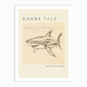 Great White Shark Vintage Illustration Poster Art Print