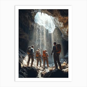 Group Of Hikers In A Cave Art Print