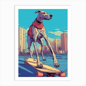 Great Dane Dog Skateboarding Illustration 1 Art Print